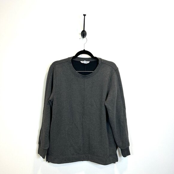 Athleta Retroplush Sweatshirt Medium Crewneck Gray Fleece Zip Pocket 982561 - Picture 1 of 10